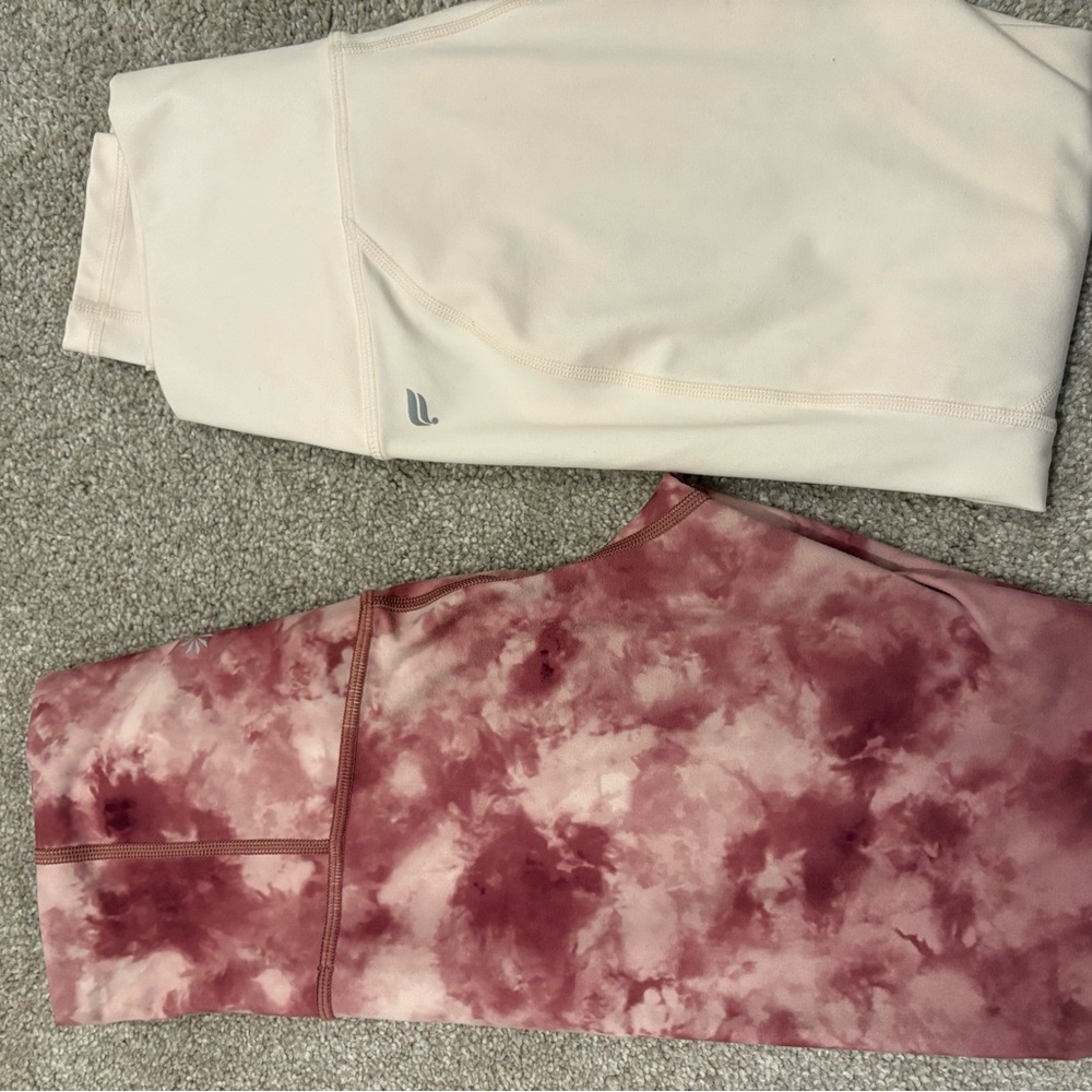 2 Xs Leggings fabletics and Athleta - Cream and Maroon Tie-Dye